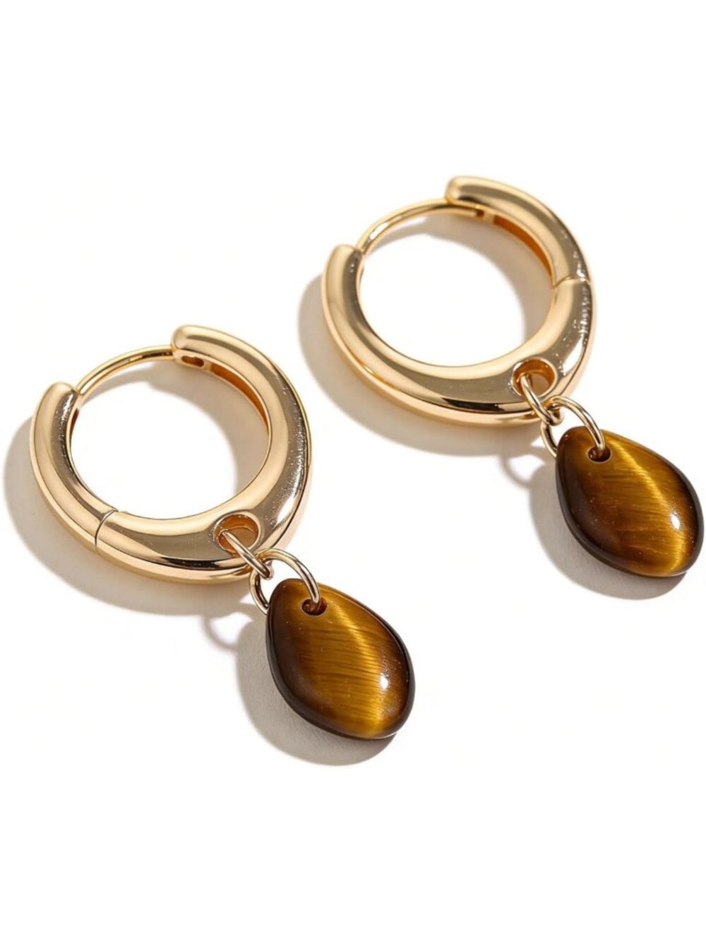 Chunky Gold Huggie Hoop Earrings with Colorful Charms - Lightweight Dangle Style